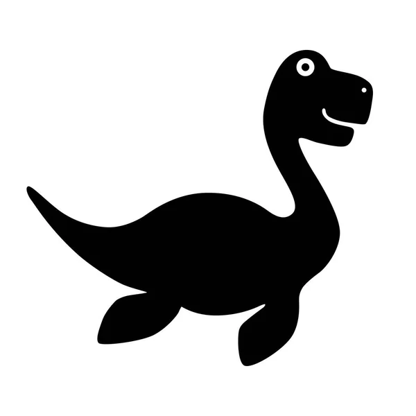 Silueta Negra Dinosaurio Elasmosaurus Aislado Sobre Fondo Blanco Diseño Plano — Vector de stock