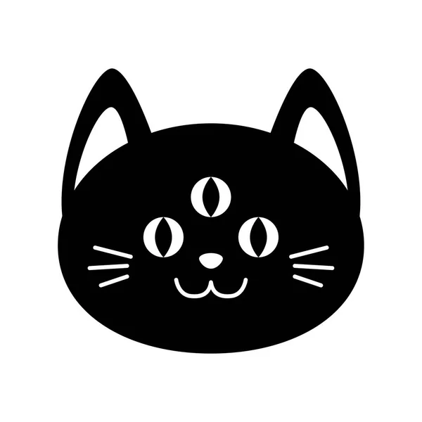 Niedliche schwarze Katze mit drei Augen. Flaches Design für Poster oder T-Shirt. Vektorillustration — Stockvektor