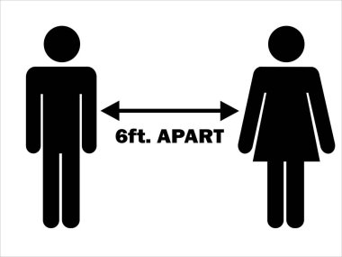 1.80 boyunda, kadın figürü hariç. Salgın Covid19 sırasında Piktogram Illustration Resicting Social Distancing. Vektör Dosyası