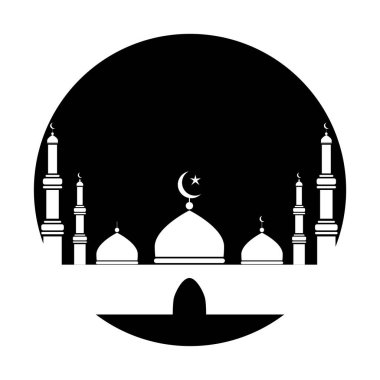 Camii, Siyah Çember 'i kes. Camiyi gösteren siyah-beyaz resimli resim. EPS Vektörü