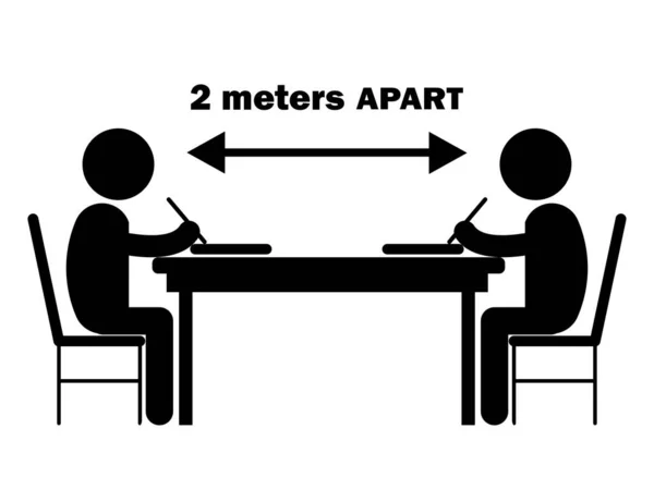 Dois Estudantes Estudando Escrivaninha Metros Parte Ilustração Retratando Distanciamento Social — Vetor de Stock