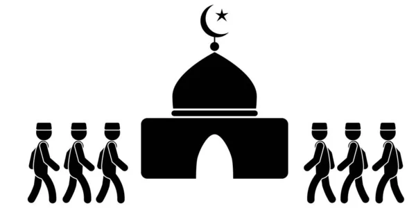 Muslim Pergi Masjid Pictogram Hitam Dan Putih Yang Menggambarkan Umat - Stok Vektor