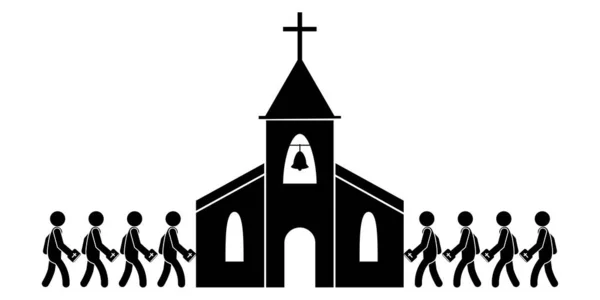 Les Gens Vont Entrer Dans Église Pictogramme Noir Blanc Représentant — Image vectorielle