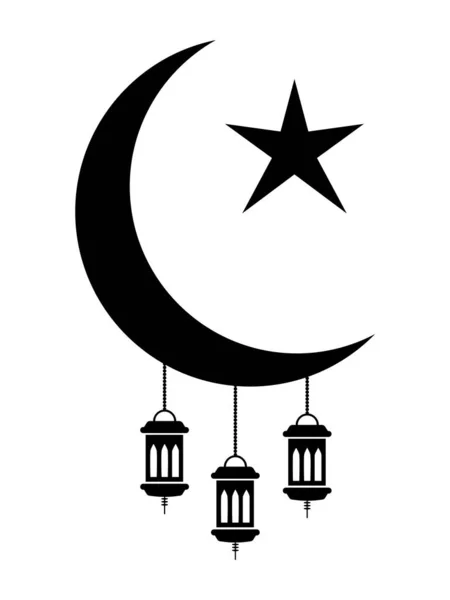 Ramadan Eid Fitr Crescent Och Star Med Lyktor Piktogram Föreställande — Stock vektor