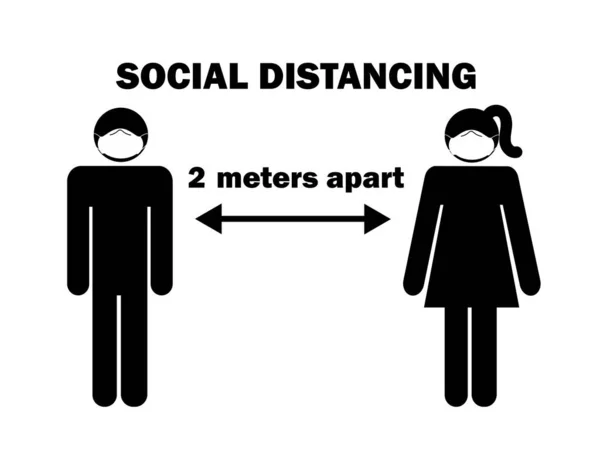 미터떨어져 여자는 마스크로 그림을 그린다 Pictogram Depicting Social Distancing Pandemic — 스톡 벡터