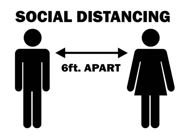 Distanze Sociali Parte Uomo Donna Stick Figura Illustrazione Pittogrammi Che — Vettoriale Stock
