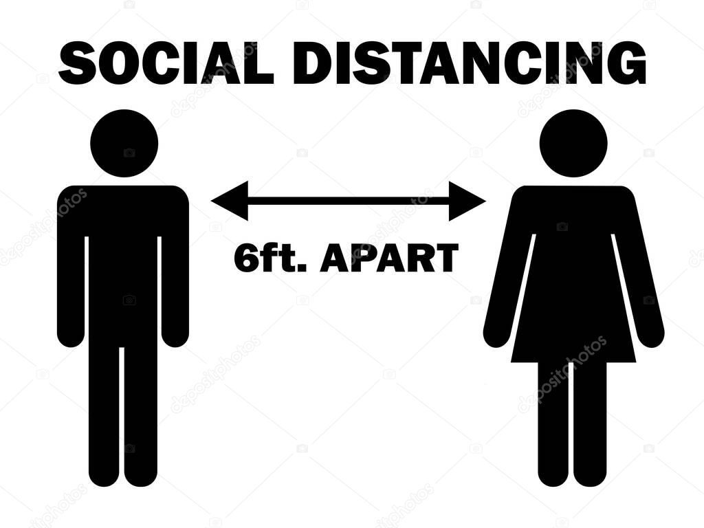 Social Distancing 6 ft. Apart Man Woman Stick Figure. Pictogram Illustration Depicting Social Distancing during Pandemic Covid19. Vector File