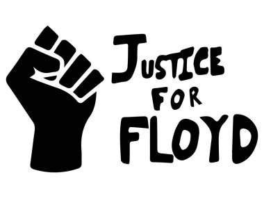 Floyd ve Fist için adalet. Floyd Metni için BLM logo yumruklu Piktogram İllüstrasyon Tasviri Adalet. Siyah ve Beyaz EPS Vektör Dosyası.