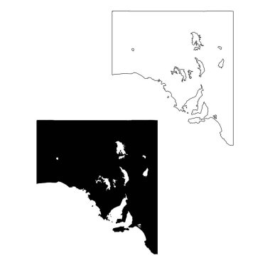 Güney Avustralya haritası. Siyah ve özet haritalar. EPS Vektör Dosyası.