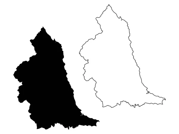 Χάρτης Της Βορειοανατολικής Αγγλίας Μαύροι Και Χάρτες Περιγράμματος Αρχείο Διάνυσμα — Διανυσματικό Αρχείο