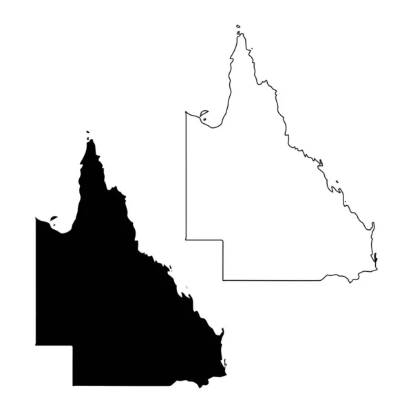 Mapa Queenslandu Austrálie Černé Obrysové Mapy Vektorový Soubor Eps — Stockový vektor