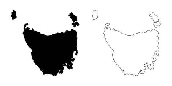 Map of Tasmania Australia. Black and outline maps. EPS Vector File.