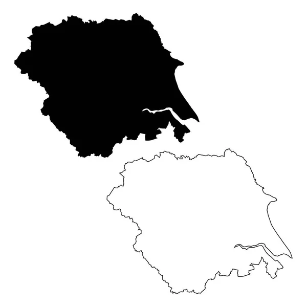 Karte Von Yorkshire Und Humber England Schwarze Und Umrissene Karten — Stockvektor