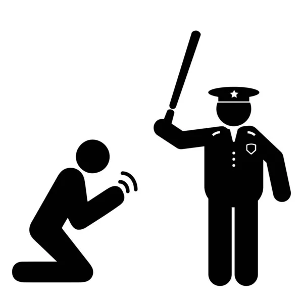 警察残忍的男人向警察乞讨警棍 图例描述了一个人乞讨残暴的警察 黑色生命物质Blm 黑白Eps病媒 — 图库矢量图片