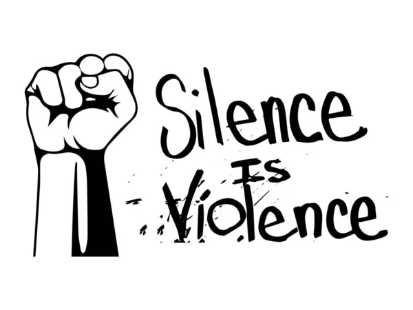 沈黙は拳との暴力です ピクトグラムイラスト沈黙を描くことは暴力的なテキストです Blmブラックが重要 白黒Epsベクトルファイル — ストックベクタ