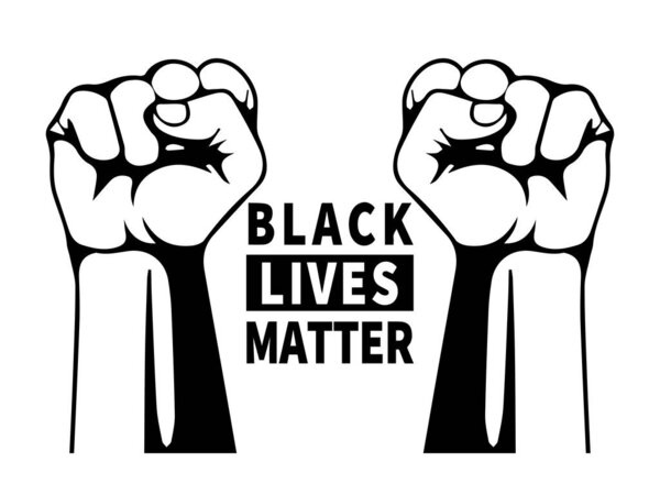 "Black Lives Matter Text with Two Fists". Pictogram Illustration Depicting Black Lives Matter text with 2 fsts. Черно-белый векторный файл EPS
.