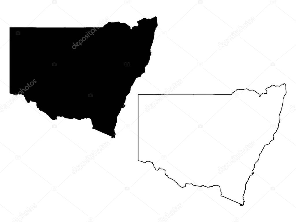 Map of New South Wales Australia. Black and outline maps. EPS Vector File.