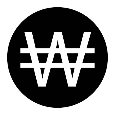 KRW Kore Won İşaret Sembolü. Siyah illüstrasyon beyaz arka planda izole edildi. EPS Vektörü 