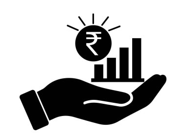 Palm Out INR Hindistan Rupi Büyüme Çubuğu Çizelgesi. Siyah illüstrasyon beyaz arka planda izole edildi. EPS Vektörü 