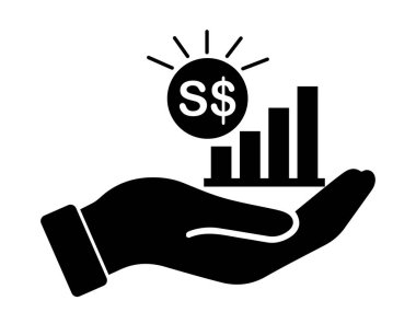 Palm Out SGD Singapur Dolar Yetiştirme Çizelgesi. Siyah illüstrasyon beyaz arka planda izole edildi. EPS Vektörü 