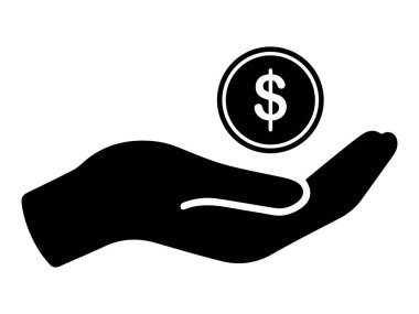 Para Para Bağışı Açık Avuç İçi. Siyah illüstrasyon beyaz arka planda izole edildi. EPS Vektörü 