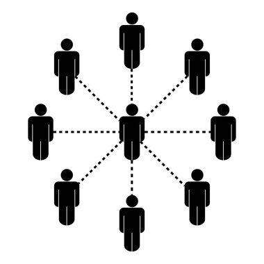 Çubuk Figür Sosyal Ağ Bağlantısı Organizasyon Ekip Grubu. Siyah illüstrasyon beyaz arka planda izole edildi. EPS Vektörü