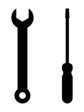 Anahtarı ve tornavidayı tamir malzemeleri. Siyah illüstrasyon beyaz arka planda izole edildi. EPS Vektörü 
