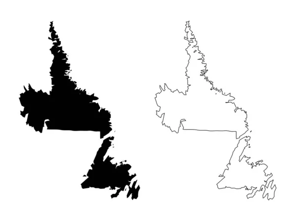 Newfoundland Και Labrador Καναδάς Χάρτης Μαύρη Εικόνα Και Περίγραμμα Απομονωμένο — Διανυσματικό Αρχείο