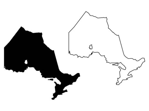 カナダのオンタリオ州と準州 黒のイラストと概要 白い背景に隔離されています Epsベクトル — ストックベクタ