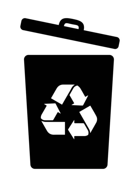 Mülleimer Mit Geöffnetem Deckel Schwarze Illustration Isoliert Auf Weißem Hintergrund — Stockvektor