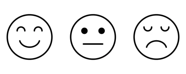 Smiley Sad Neutral Face Feedback Satisfaction Facial Emotion Emoji Black — Stockvektor
