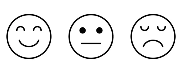 Gülen Üzgün Tarafsız Yüz Geribildirim Memnuniyeti Yüz Hareketi Emojisi. Siyah Çizgi Çizimi Beyaz Arkaplanda izole edildi. EPS Vektörü 