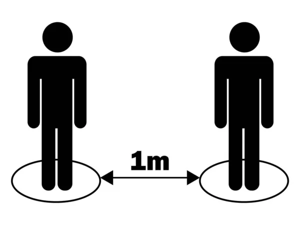 Social Distancing One Meter Stick Figure Dalam Bahasa Inggris Ilustrasi - Stok Vektor