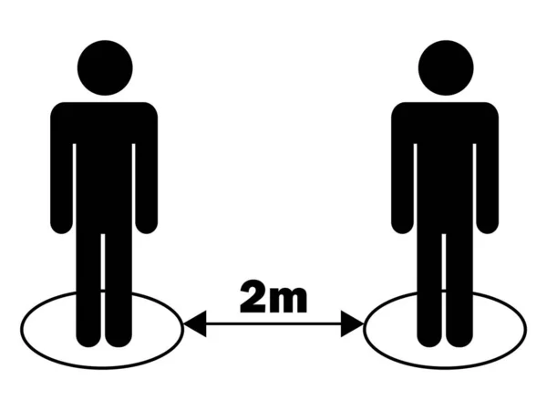 Social Distancing Two Meters Stick Figure Dalam Bahasa Inggris Ilustrasi - Stok Vektor