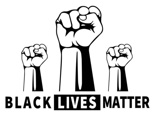 Black Lives Matter Black White Illustration Depicting Three Blm Fists — Stock Vector