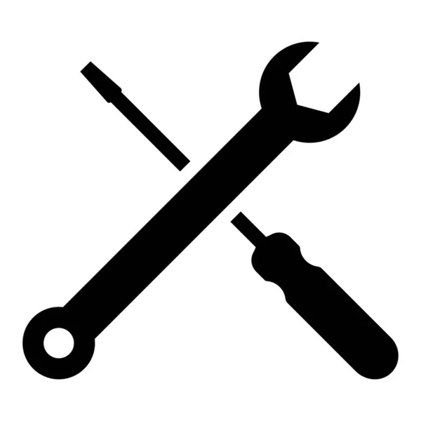Ключ Отвертка Крест Инструменты Ремонтных Работ Чёрная Иллюстрация Изолирована Белом — стоковый вектор