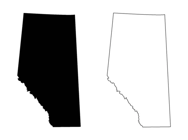 Alberta Eyaleti ve Kanada Bölgesi haritası. Black Illustration ve Outline. Beyaz bir arka planda izole edilmiş. EPS Vektörü