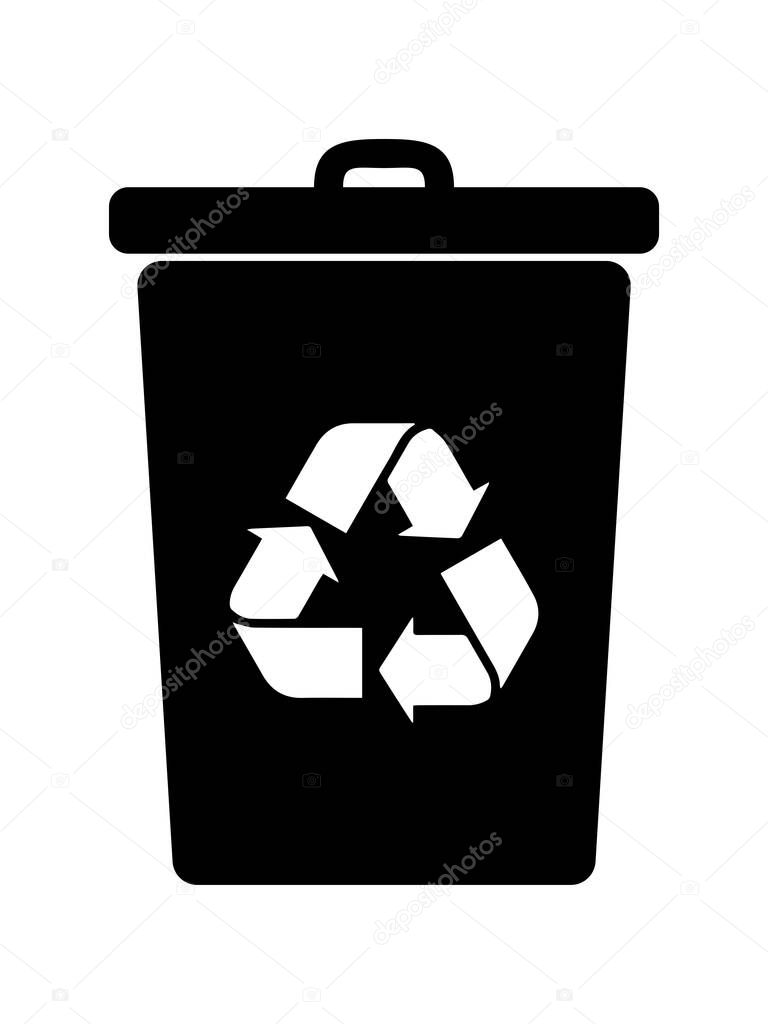 Recycling Bin Can Dumpster With Lid. Black Illustration Isolated on a White Background. EPS Vector