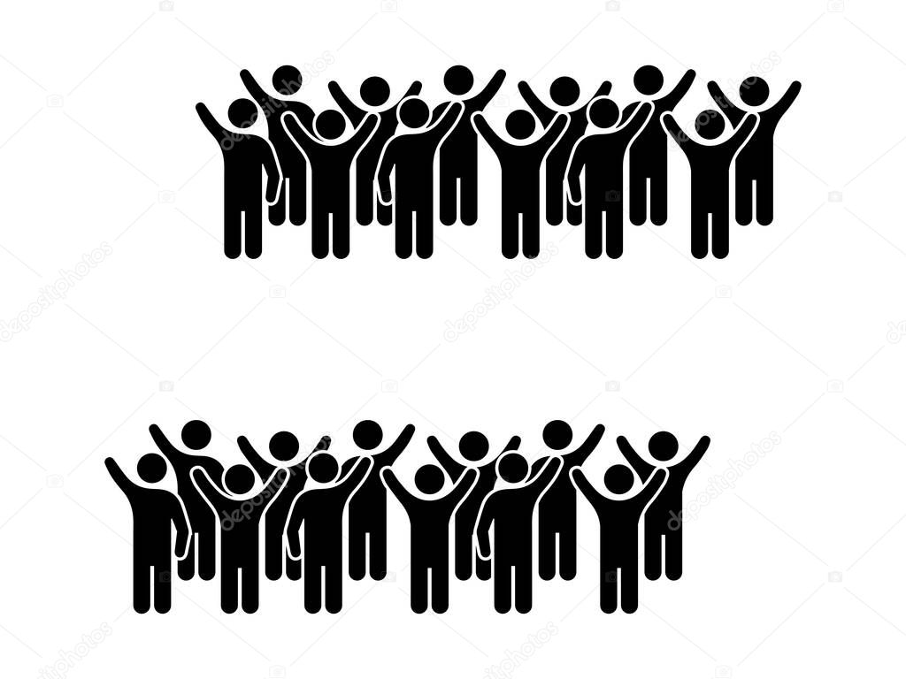 Two Groups of People Protesters Crowd. Black Illustration Isolated on a White Background. EPS Vector
