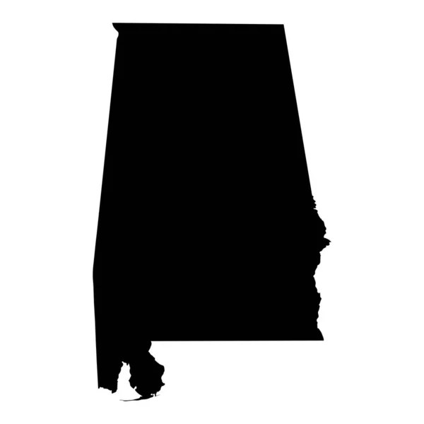 Alabama Delstat Karta Usa Svart Siluett Fast Isolerad Karta Vit — Stock vektor