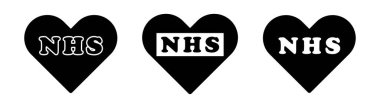 NHS Sözcük Mesajı Kalp Aşk Şeklinde Mektuplar. Birleşik Krallık Ulusal Sağlık Servisi. Siyah Simge Çizimi Beyaz Arkaplanda izole edildi. EPS Vektörü 