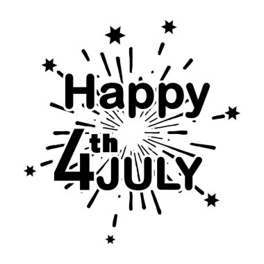 Havai fişek üzerine 4 Temmuz Mesajınız kutlu olsun. Amerika Birleşik Devletleri Bağımsızlık Günü Ulusal Tatil Günü. Siyah illüstrasyon beyaz arka planda izole edildi. EPS Vektörü