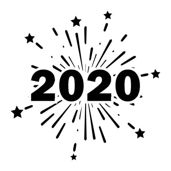 2020 Havai fişek Yıldızları Yeni Yıl Kutlaması. Siyah Poster İllüstrasyonu Beyaz Arkaplanda tecrit edildi. EPS Vektörü 