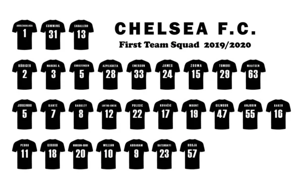 Chelsea Football Club First Team Players Squad 2019 2020 Sezonu — Stok Vektör