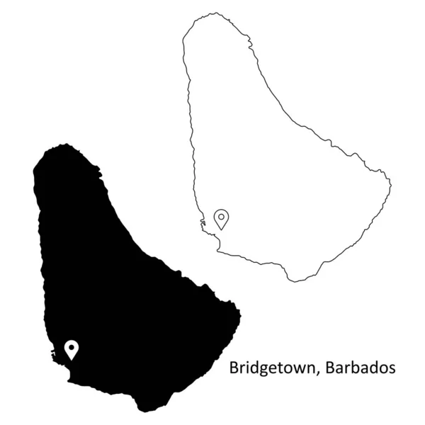 Бриджтаун Барбадос Detailed Country Map Location Pin Capital City Чорний — стоковий вектор