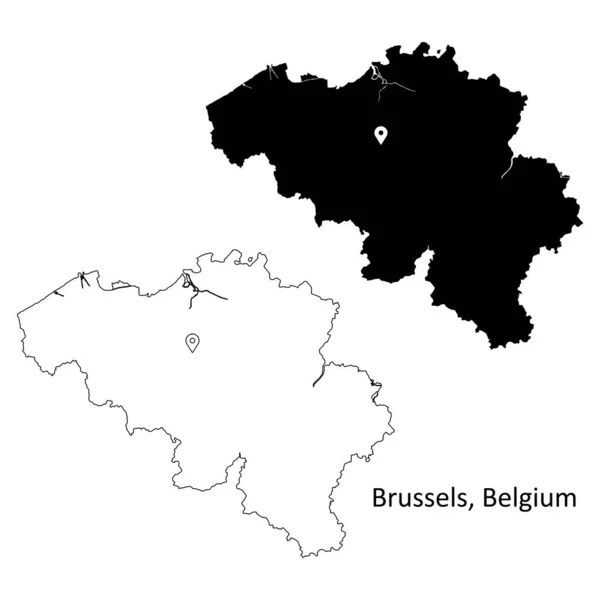 Брюссель Подробная Карта Страны Логотипом Бельгийской Столице Черный Силуэт Контур — стоковый вектор