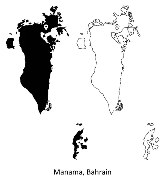 Bahrajn Manama Podrobná Mapa Země Kolíkem Umístění Hlavního Města Černá — Stockový vektor