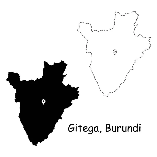 Гітега Бурунді Detailed Country Map Location Pin Capital City Чорний — стоковий вектор