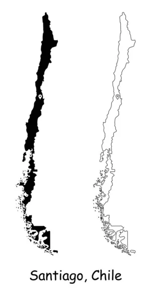 Сантьяго Чилі Detailed Country Map Location Pin Capital City Чорний — стоковий вектор