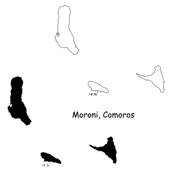 Moroni Comoras Mapa Detallado Del País Con Pin Ubicación Capital — Vector de stock